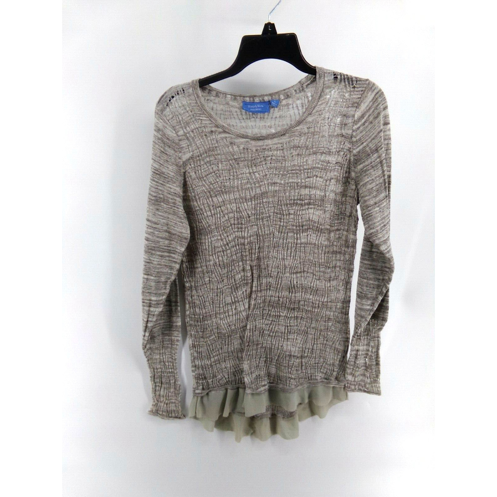 Simply Vera Vera Wang Woman Light Summer Long Sleeve Sweater Large Gray Raw Hem